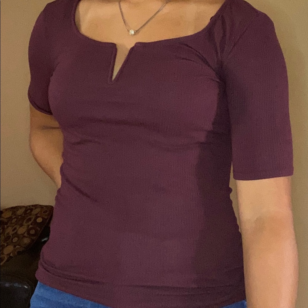 V-neck burgundy top